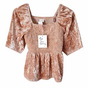Pink Velvet Smocked Peplum Top